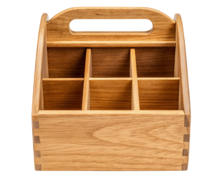 Wooden bottle holder for six bottles on a transparent background