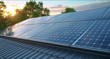 Fototapeta premium Solar panels installed on a roof for energy generation