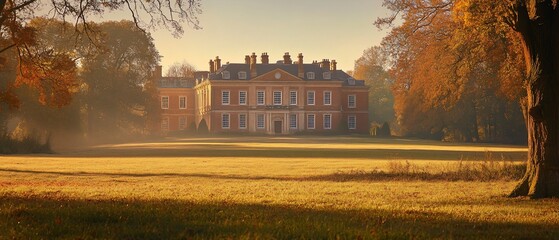 Autumnal Manor House, parkland sunrise, estate brochure