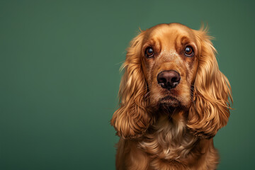 Obraz premium Cocker Spaniel dog on minimalistic colorful background with Copy Space. Perfect for banners, veterinary ads, pet food promotions, and minimalist designs.