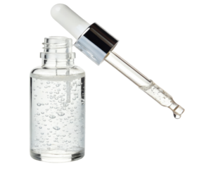 Clear serum bottle with dropper on a transparent background