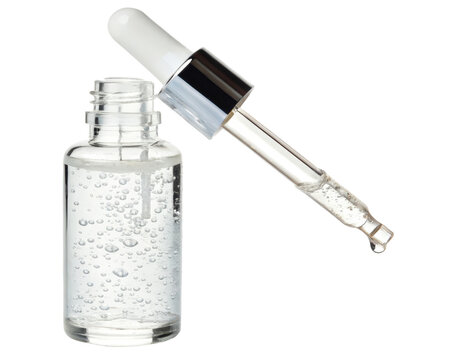 Clear serum bottle with dropper on a transparent background