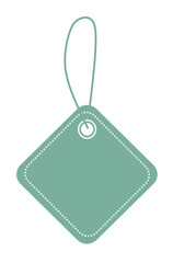 Mint color price tag on rope. Blank paper label hanging on rope isolated on white background. Empty shopping price tag icon, discount template, banner, promotion. Vector illustration.