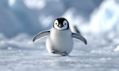 Penguin chick waddles on Antarctic ice