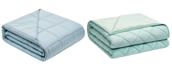 Pair of soft quilted blankets on a transparent background