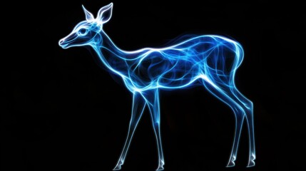 Obraz premium Blue deer, energy, night, dark background, wildlife art