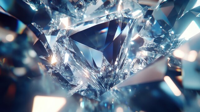 Sparkling crystal facets close-up, dark background