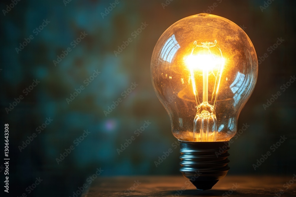 Aufkleber Vintage light bulb glowing warmly in a darkened space with textured background enhancing its bright illumination Generative AI