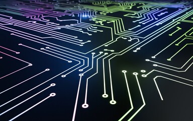 Colorful circuit board close-up