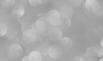 Bokeh background light white blur grey circle backdrop, abstract festive celebrate holidays, sparle silver glitter snow winter season, glamour magic defocused.