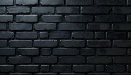 A full frame shot of a black brick wall, the bricks are arranged in a traditional running bond pattern, with each row offset by half a brick length