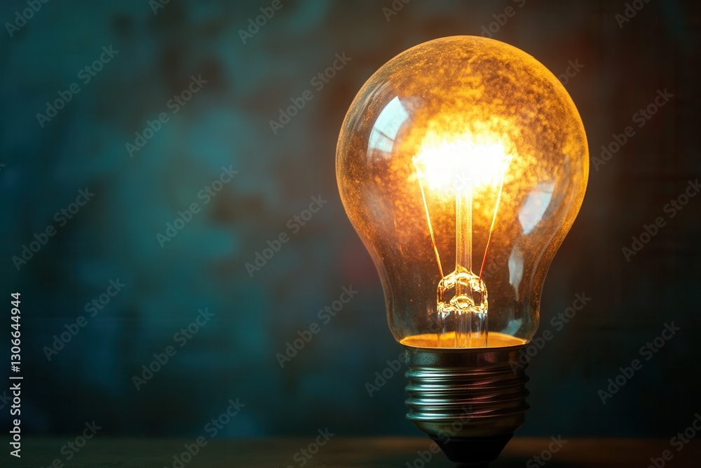 Leinwandbilder bright light bulb glowing with warm illumination against a textured background in a dimly lit space 
