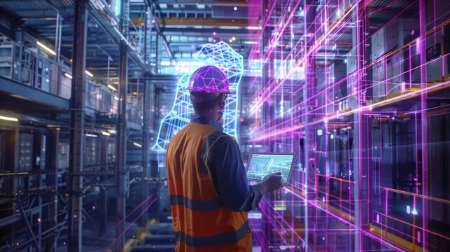 Factory Worker Using AR for Digital Overlay.