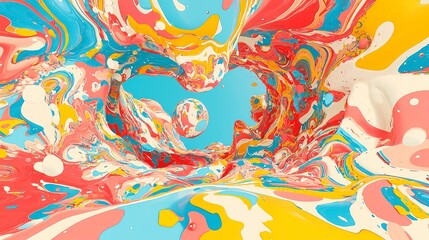 Obraz premium Vibrant Swirling Psychedelic Background, bold 70s-inspired neon colors, dynamic patterns, minimalist design, ample free space for creativity and expression