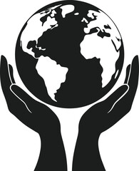 Hands Holding Earth - Environmental Care Silhouette Vector Illustration
