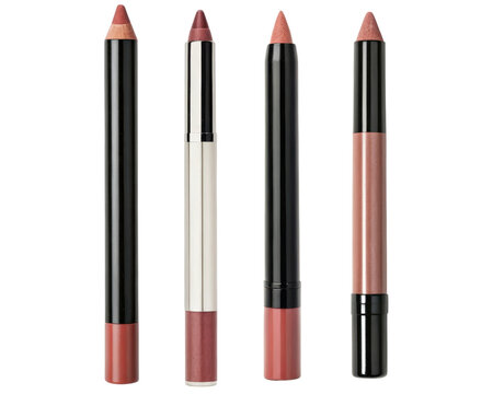 Four lip liner pencils in different shades on a transparent background