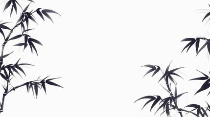 Naklejka premium Sumi-e Bamboo Forest Background, elegant ink brushwork, serene and minimalist design, promotes tranquility, ideal for meditative spaces or calming environments