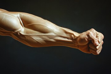 Obraz premium Bicep Contraction and Extension Showcasing Muscle Definition and Strength in a Dynamic Pose