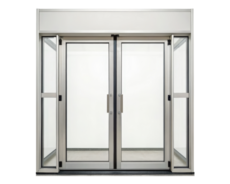 Automatic glass doors on a transparent background