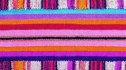 Obraz premium Andean Aguayo Textile Pattern, vibrant woven stripes, rich cultural heritage, minimalist backdrop, emphasis on colors, ample negative space for design clarity