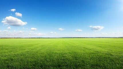 Fototapeta premium Vast Green Field Under a Sunny Blue Sky