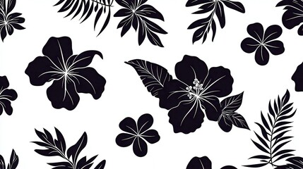 Tropical Hawaiian Floral Bliss, vibrant leaves and blooms, embodying island relaxation, minimalist backdrop, open and airy atmosphere, perfect for summer adventures