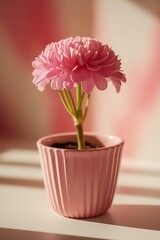 Pink kalanchoe flower in a pot on pink