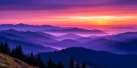 Obraz premium Mountain Sunrise Through Misty Layers