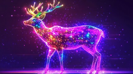 Sparkling reindeer, cosmic background, holiday card