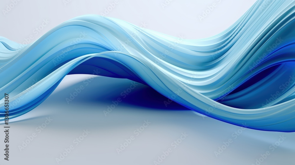 Poster abstract 3d render of flowing blue waves with smooth curves and gradients for modern design and arti