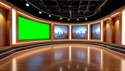News Studio, Backdrop For TV Shows .TV On Wall.3D Virtual News Studio Background, 3d illustration