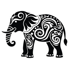 Black Elephant Drawing - Tribal Style Animal Design