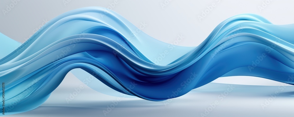 Poster abstract 3d render of fluid blue waves with soft gradients and flowing lines in a minimalistic style