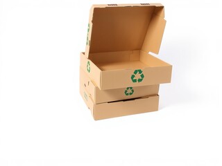 Two empty pizza boxes stacked on top of each other, isolated on a white background, white background, two