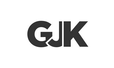 GJK logo design template with strong and modern bold text. Initial based vector logotype featuring simple and minimal typography. Trendy company identity.
