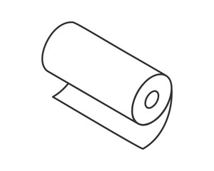 Simple line art illustration of a rolledup sheet of paper or fabric.  Perfect for concepts of packaging,  content creation,  or new beginnings.