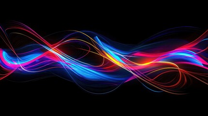 Colorful Abstract Wavy Light Trails Against a Black Background