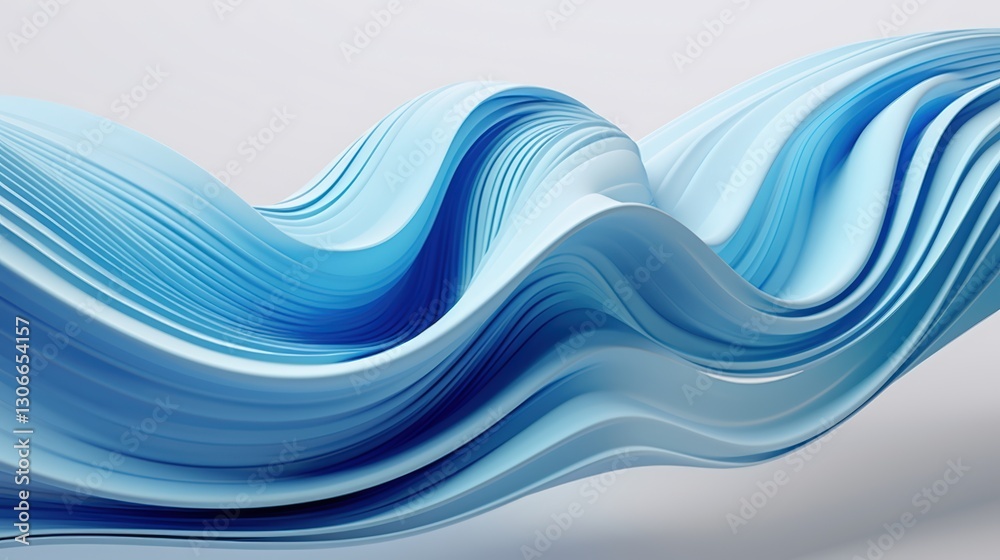 Poster abstract 3d render of flowing blue waves with graceful curves and smooth gradient for use in modern 