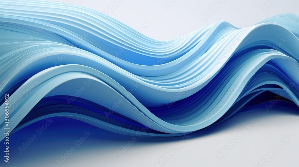 Poster abstract 3d render of flowing waves in blue tones, capturing dynamic movement and texture in modern 