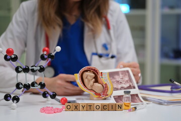 The depiction of oxytocin crucial role in childbirth and fostering emotional bonding within a...