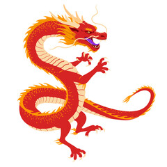 Red Chinese Dragon, traditional character. Design for new year and all festivals. Vector illustration on white background.