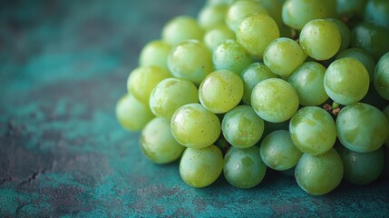 a bundle of fresh juicy green grapes against a plain background with calming natural light enhances its vibrant appeal