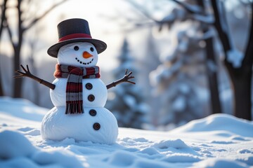 Festive Snowman in Winter Wonderland Snow Holiday Decorated
