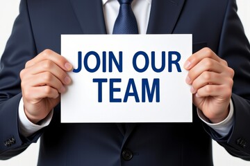 Businessperson Holding Sign Join Our Team Recruitment Hiring Employment