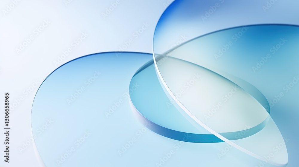 Fototapete abstract composition of translucent glass shapes in shades of blue and white, creating a serene and 
