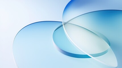 Abstract composition of translucent glass shapes in shades of blue and white, creating a serene and calming atmosphere for design purposes Curve glass with light illuminated
