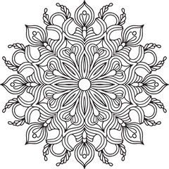 Floral mandala design, Geometry Mandala for Spiritual Healing, and Inner Peace, Mandala silhouette vector style with white background