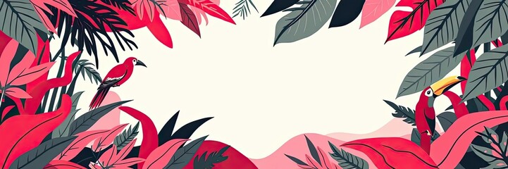 Obraz premium Tropical Bird Paradise Red Toucan Parrot in Lush Jungle Foliage