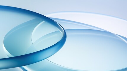 Three Transparent Glass Circles with Gradient Blue Edges on a Soft Background for Abstract and Artistic Design Purposes Curve glass with light illuminated