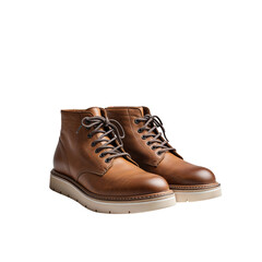 Modern Brown Lace-Up Boots with Lightweight Sole, Isolated on Transparent Background